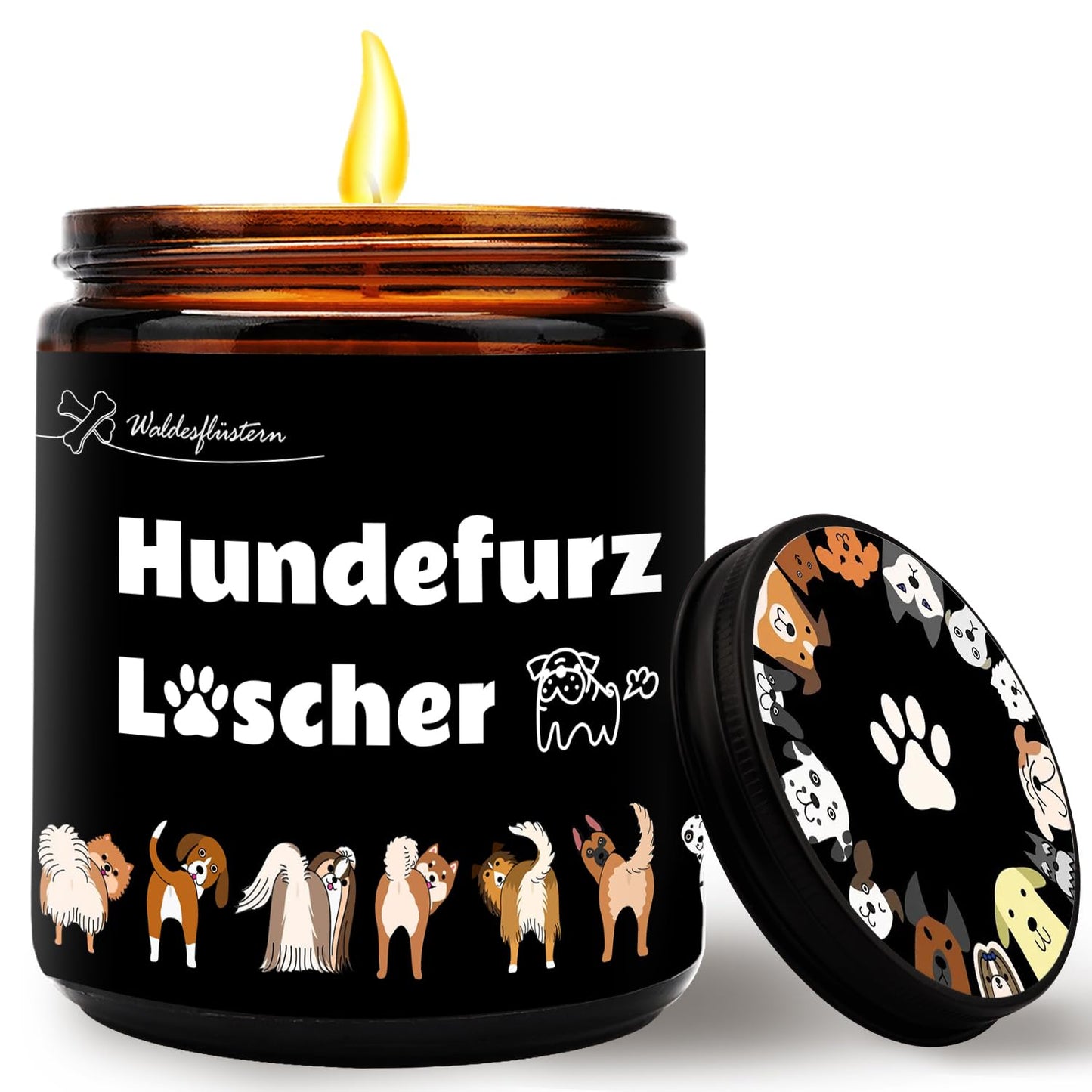 Geschenk für Hundebesitzer Frau, Lustige Duftkerzen im Glas, 200g Kerze Duft mit Spruch Hundefurz Löscher, Weihnachtsgeschenke Geburtstagsgeschenk für Tierliebhaber, Freunde, Familie, Kollegen [Energieklasse A]