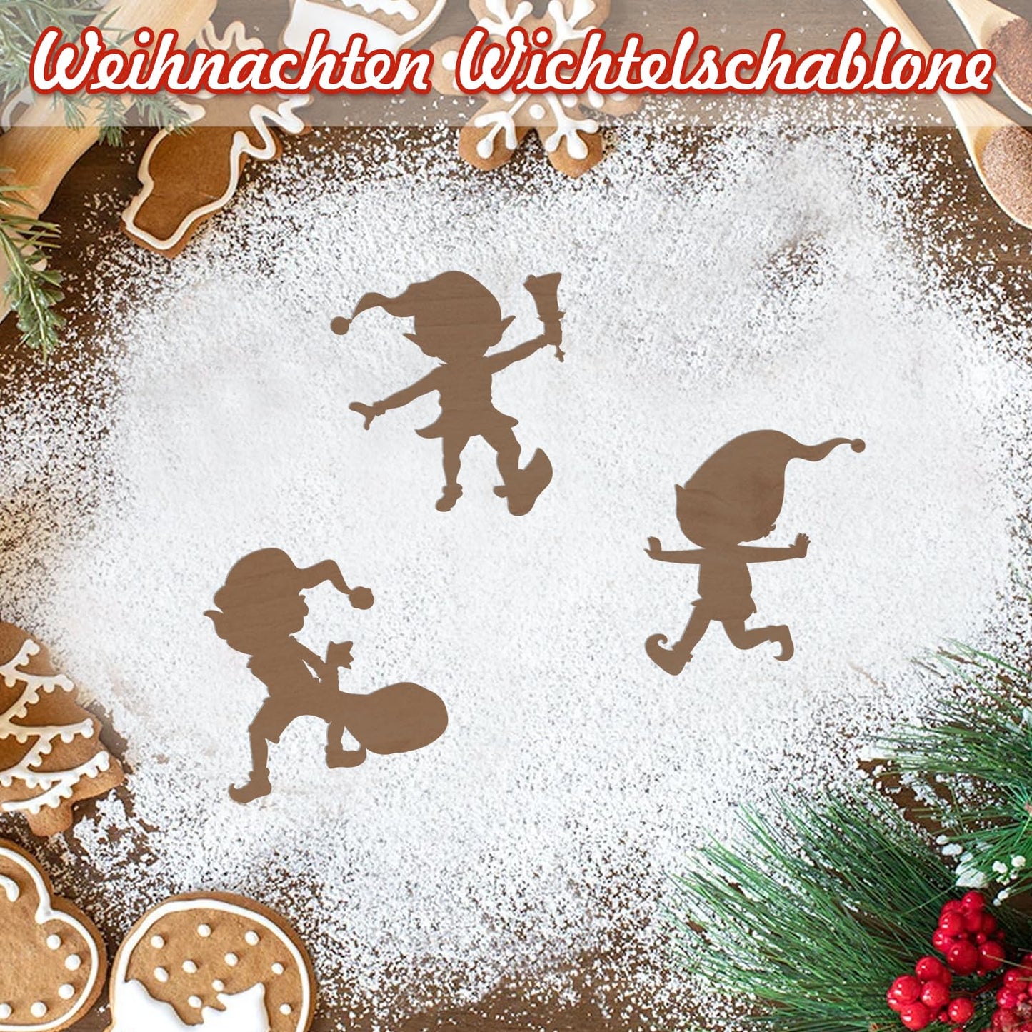 6 Stück Wichtel Fußabdrücke, Wichtel Schablone, Wichtel Zubehör Weihnachten, Wichtel Schablone Fenster, Kreative Weihnachten Schablone Geschenk