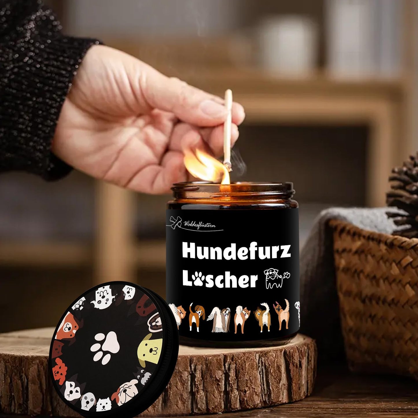 Geschenk für Hundebesitzer Frau, Lustige Duftkerzen im Glas, 200g Kerze Duft mit Spruch Hundefurz Löscher, Weihnachtsgeschenke Geburtstagsgeschenk für Tierliebhaber, Freunde, Familie, Kollegen [Energieklasse A]