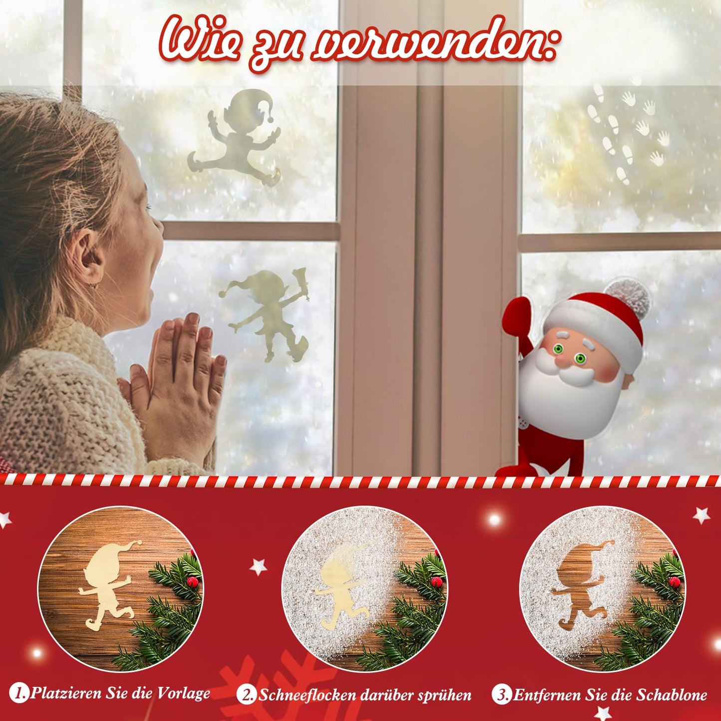 6 Stück Wichtel Fußabdrücke, Wichtel Schablone, Wichtel Zubehör Weihnachten, Wichtel Schablone Fenster, Kreative Weihnachten Schablone Geschenk